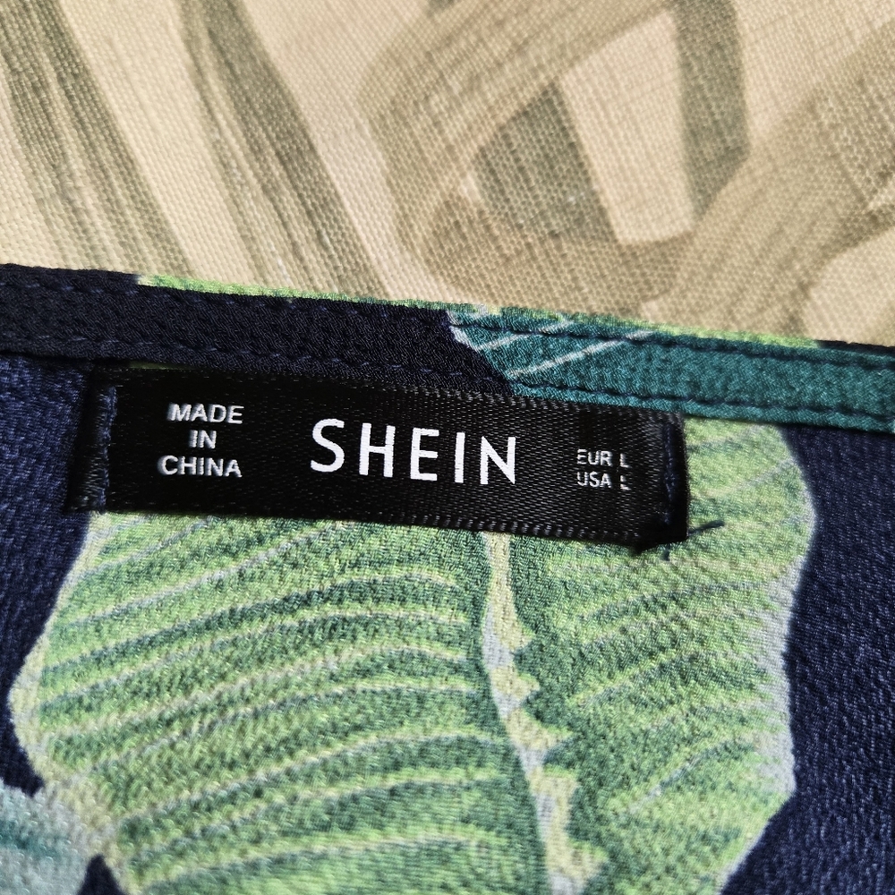 3/$25 Shein Maxi Dress Tropical Floral Short Sleeve Navy Blue Green Large - Picture 12 of 15